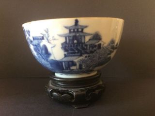 Antique 18th Century Chinese Export Porcelain Bowl.  Blue And White.