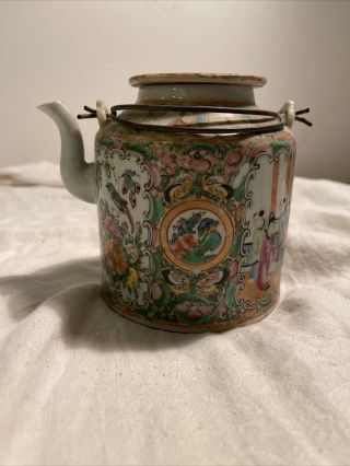 Antique Chinese 19th C.  Famille Rose Medallion Porcelain Qing Teapot Rare