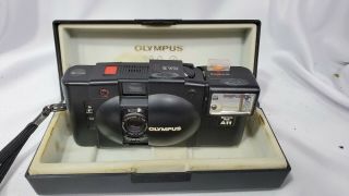 Vintage Olympus Xa 2 35mm Camera With A11 Flash And Hard Case.