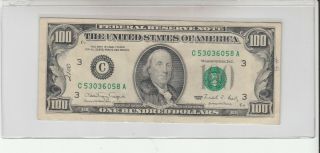 1990 (c) $100 One Hundred Dollar Bill Federal Reserve Note Philadelphia Vintage