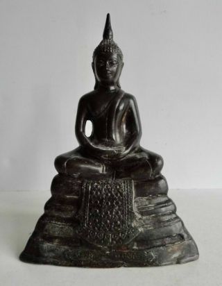 Very Rare Old Thai Bronze Temple God / Buddha Statue - Unusual Marks On The Back