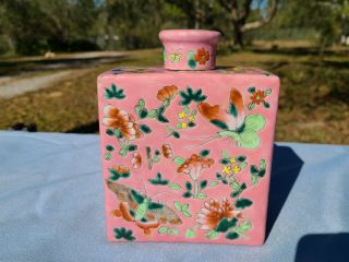 Antique 19th C.  Chinese Tea Caddy Pink Famille Rose Very Fine And Rare