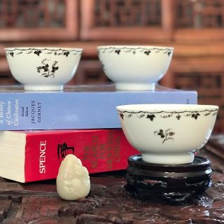 A Set Of 3 Antique Chinese Porcelain Teacups Qianlong Period Sepia