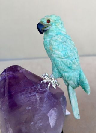 Amazonite Falcon on Amethyst Crystal 5  Peter Muller 2