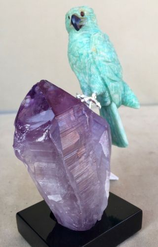 Amazonite Falcon on Amethyst Crystal 5  Peter Muller 3