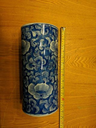 Antique Vintage Authentic White Blue Lotus Hand Painted Cylinder Vase Old China