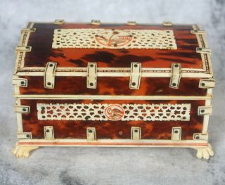 Antique Anglo Indian Vizagapatam Trinket Jewelry Box Faux Tortoise Shell 1800 