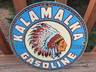 Vintage Kalamalka Gas Heavy Porcelain Sign 12” Gas & Oil Sign