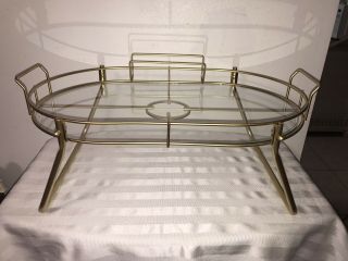 Vintage Mcm Hollywood Regency Gold Metal Glass Breakfast In Bed Lap Table Tray