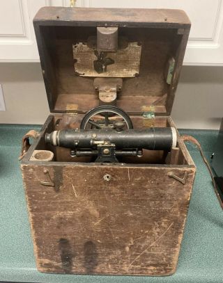 Antique Vintage W & Le Gurley Survey Transit With Dovetailed Wooden Case