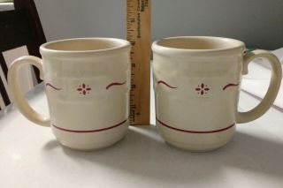 Longaberger Coffee Cups / Mugs Pottery Woven Traditions Ivory Red 12 Oz.