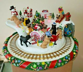 Danbury " Pug Christmas Wonderland " With Moving Train & Lights Read Video