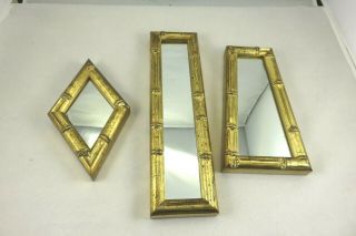 Set Of Three Small Bamboo Frame Mirrors Longest Is 11 Inches