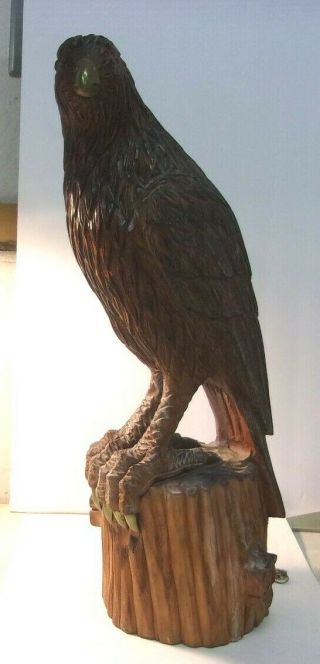 22 " Vintage Large Carved Wooden Eagle Statue Sculpture Korea Label