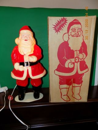Vtg Union Products 17 " Lighted Hard Plastic Blow Mold Santa Claus W/ Box 1950 