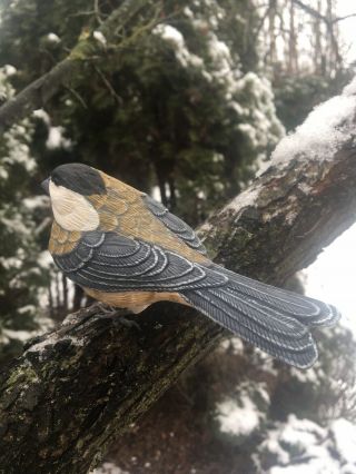 Chickadee Carved Wood Bird Hand Carved Black Capped Chickadee