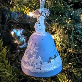 Hallmark Ornament Journey To Bethlehem Bell,  2001,  Blue Porcelain Wedgwood Style