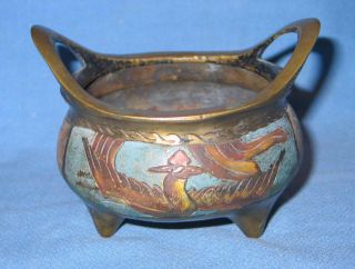Antique Chinese Marked Painted Bronze Tripod Censer Signed A Niho Censer