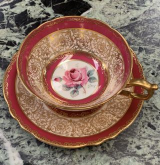 Vintage Paragon Pink Floating Rose And Gold Teacup & Saucer