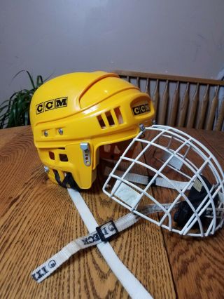 Vintage Ice Hockey Helmet Ccm M - Ht2 With Cage Yellow - Very Rare