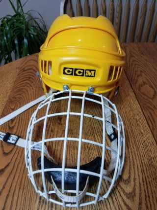 Vintage Ice Hockey Helmet CCM M - HT2 with Cage Yellow - Very Rare 2