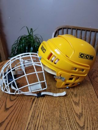 Vintage Ice Hockey Helmet CCM M - HT2 with Cage Yellow - Very Rare 3