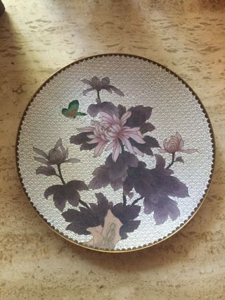 Vintage Chinese Hand Made Bronze/copper White Cloisonné Enamel Flower Plate 10 "