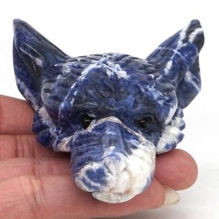 4 " Wolf Head Pendant Natural Gemstone Blue Sodalite Crystal Carved Jewelry Decor