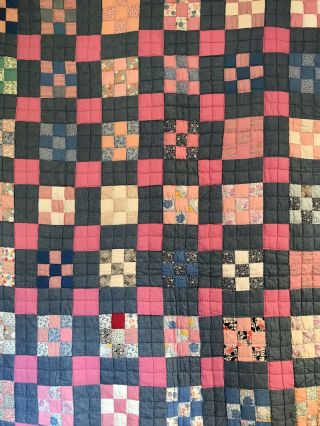 Vintage 1950s Nine Patch Quilt 64 X 88 Feedsacks 9 - Patch Sweet