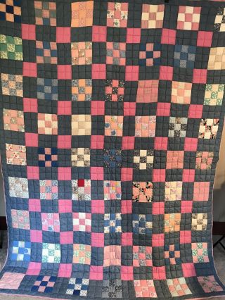 Vintage 1950s Nine Patch Quilt 64 x 88 Feedsacks 9 - Patch Sweet 2