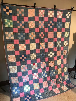 Vintage 1950s Nine Patch Quilt 64 x 88 Feedsacks 9 - Patch Sweet 3