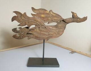 A 19th C Qing Dynasty Architectural Gilt Wood Carving Of A Phoenix.