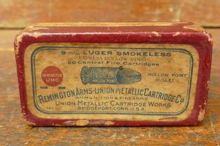 Rare Antique Remington Arms Co Umc 9mm Luger Smokeless Cartridge Empty Ammo Box