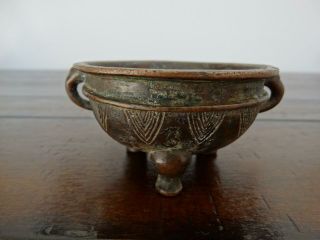 Small Antique Chinese Bronze Incense Burner Or Censer Elephant Handle Early Ming