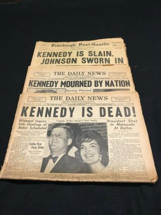 3 Vintage Newspapers John F.  Kennedy Assassination 11/22 & 11/23