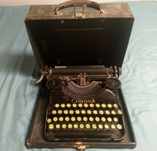 Vintage Antique Corona Four Typewriter Made 1926 Black With Case Ser.  5k07452