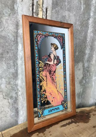 Vintage Mucha Art Nouveau Mirror Summer Pink Lady Advertising Collectibles