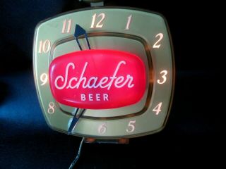 Vintage Rare 1950 - 60 Schaefer Beer Lighted Electric Clock Sign