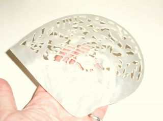 Vintage Oriental Chinese Hand Carved MOTHER OF PEARL SHELL Plaque 2