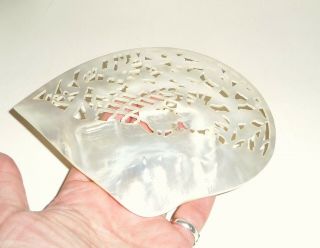 Vintage Oriental Chinese Hand Carved MOTHER OF PEARL SHELL Plaque 3