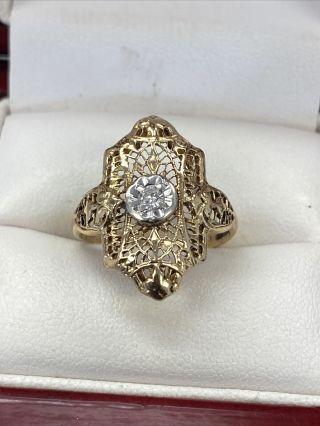 ❤️vintage Style Diamond Ring Apx.  10 Ctw 10k Yellow Gold 2.  4grams Sz6
