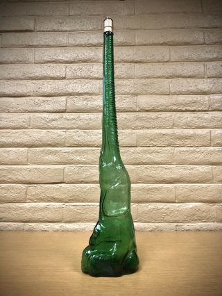 Vintage 32” Green Glass Elephant Liquor Bottle 1960’s Mid Century Modern Boho