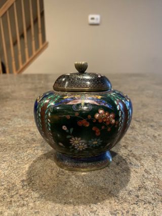 Antique Meiji Japanese Cloisonne Vase Jar With Goldstone
