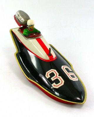 Vintage Marusan 36 (japan) Tin Litho Outboard Motor Speedboat W/driver
