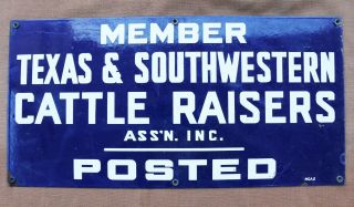 Vtg Texas Southwestern Cattle Raisers Assn Porcelain Sign Western Cowboy Ranch