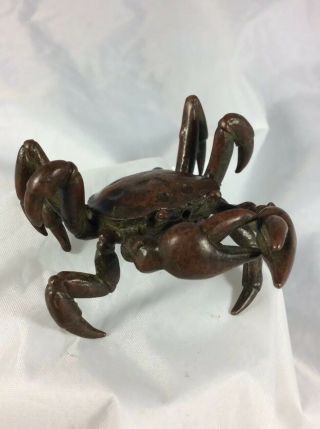 Vintage Early 1900 - 1950 Japanese Minature Bronze Of A Crab Signed