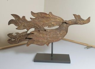 A Lovely 19th C Qing Dynasty Architectural Gilt Wood Carving Of A Phoenix.