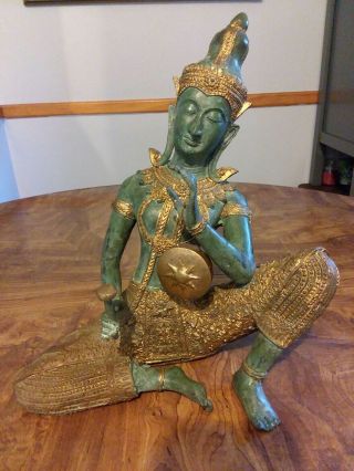 Vintage Thai Ratanakosin Style Gilt Bronze Buddha With Instrument 11 1/2 "