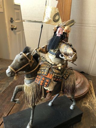 Antique Japanese Samurai Musha Warrior Armor Horse Doll Statue Figure 11.  5 " Tall