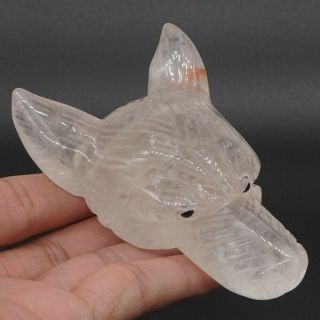 Wolf Head Pendant Natural Clear Quartz Crystal Carved Gemstone Jewelry Decor 4 "